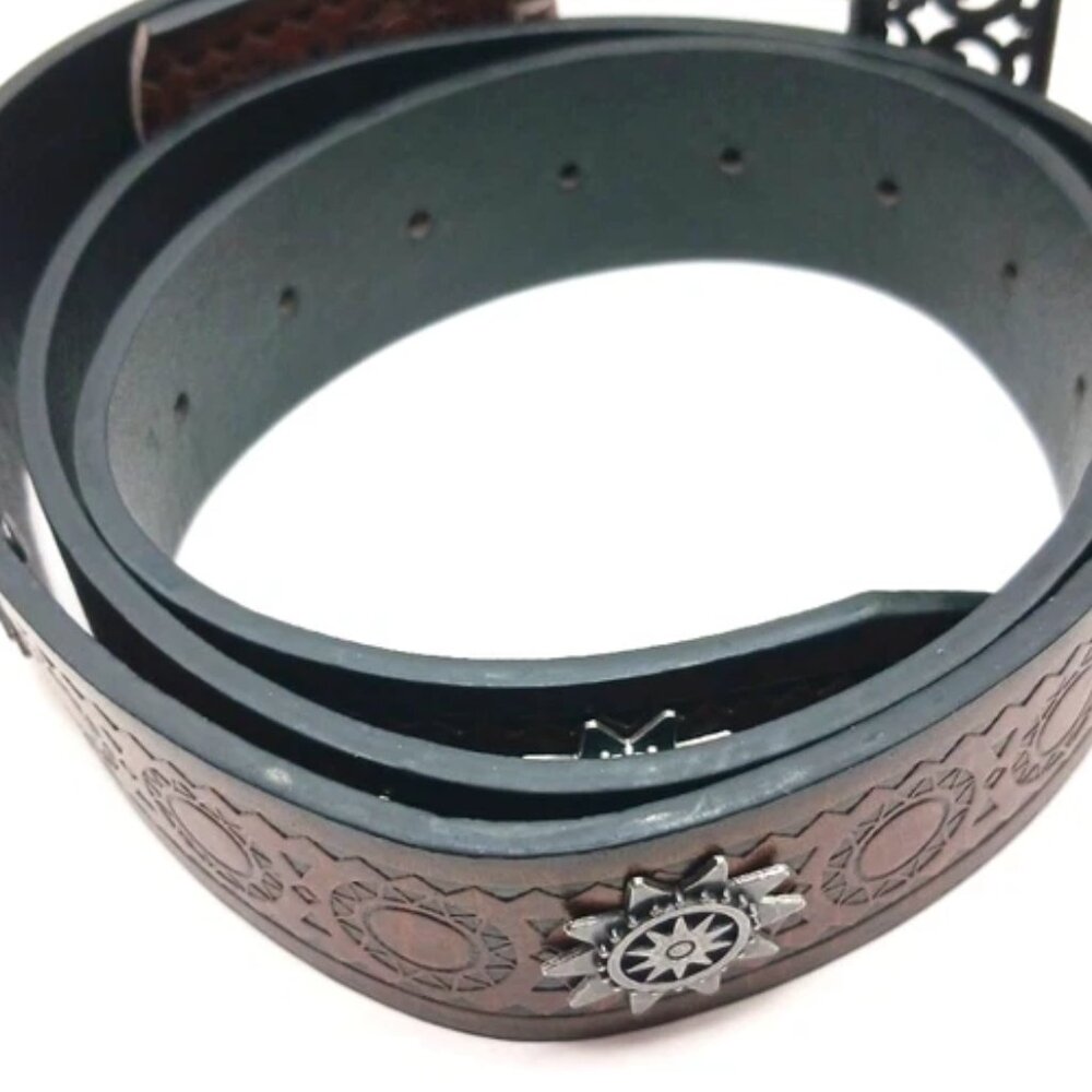 Womens Brown Leather Belt Waist Size 29 To 35 With Large Filagree Buckle New - Picture 9 of 9